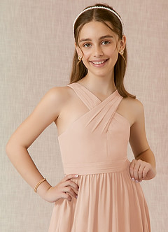 Azazie Jiya Junior Vestido de Rosa Inglesa de Gasa de Corte En A con Plisado image4
