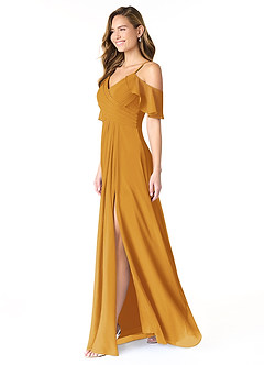 Azazie Dakota Bridesmaid Dresses Butterscotch A-Line V-Neck Pleated Chiffon Dress image5