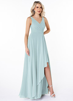 Azazie Calvi Brautjungfernkleider A-Linie Gestreift Chiffon Kleid Nebel image3