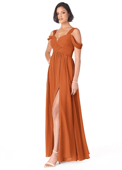 Azazie Lianne Jurken voor bruidsmeisjes Jurk van Chiffon met A-Lijn Off the Shoulder Kaneel image3