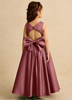 Azazie Nellia Flower Girl Dresses Amethyst A-Line Bow Matte Satin Dress image6
