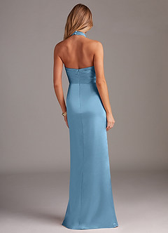Azazie Jemma Bridesmaid Dresses Steel Blue Sheath Pleated Stretch Satin Dress image6