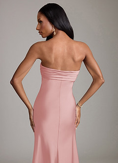 Azazie Saylor Vestidos de damas de honor Vestido de Rosa Empolvado de Satén Elástico de Corte Sirena con Sin tirantes image6