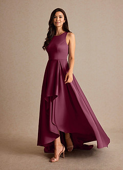 Azazie Niles Mother of the Bride Dresses Mulberry A-Line Trains Stretch Satin Dress image3