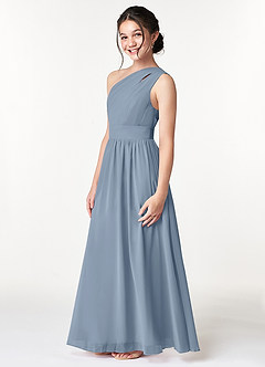 Azazie Molly Junior Dusty Blue A-Line Pleated Chiffon Dress image5