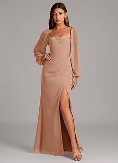 Azazie Brixley Brautjungfernkleider Meerjungfrau-Linie Langarm Chiffon Kleid Champagner Rosa image6