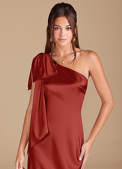 Azazie Capri Robes de demoiselle d'honneur Robe Fourreau en Satiné métallisé Ue épaule Rouille image5