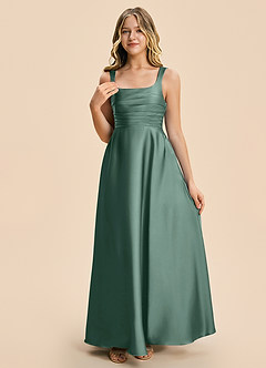 Azazie Azaria Junior A-Linie Plissee Stretch-Satin Kleid Eukalyptus image6