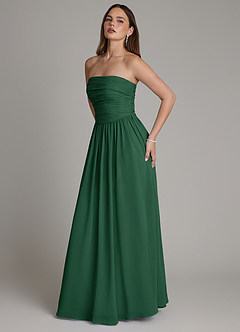 Azazie Andreina Bridesmaid Dresses Dark Green A-Line Pleated Chiffon Dress image4