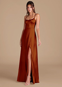 Azazie Halsey Bridesmaid Dresses Auburn A-Line Side Slit Metallic Satin Dress image4