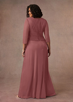 Azazie Annetta Mère de la mariée Robes Robe Trapèze en Maille Col en V à manches longues Rose Du Désert image3