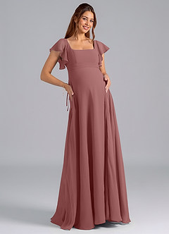 Azazie Bondi Maternity Bridesmaid Dresses A-Line Ruched Chiffon Floor-Length Dress image1