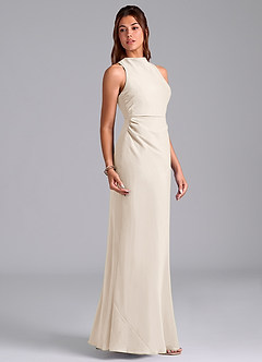 Azazie Evadne Bridesmaid Dresses White Alabaster Sheath Pleated Chiffon Dress image4