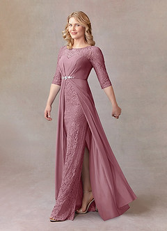 Azazie Leonine Final Sale Vintage Mauve A-Line Scoop lace Chiffon Dress image2