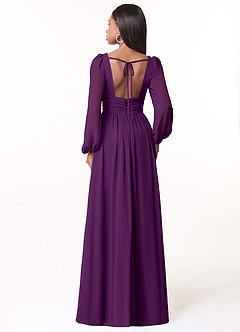Azazie Norah Bridesmaid Dresses Grape A-Line V-Neck Long Sleeve Chiffon Dress image2