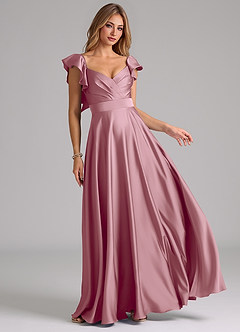 Azazie Leilani Bridesmaid Dresses Vintage Mauve A-Line Ruched Stretch Satin Dress image1