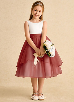 Azazie Rene vestidos de niña de las flores Vestido de Marfil Terracotta de Tul de Corte En A con Lazo image6