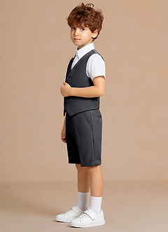 front Oliver Charcoal 3-Piece Boys Vest & Shorts Set