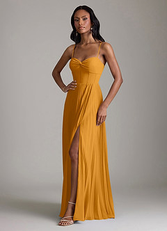 Azazie Akiko Abiti da Damigella Abito A-Line in Chiffon Scollo a Cuore Caramello image4