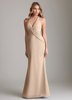 Azazie Valerie Bridesmaid Dresses Taupe Mermaid Pleated Chiffon Dress image1