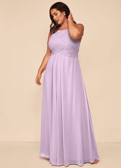 Azazie Ginger Abiti da Damigella Abito A-Line in Chiffon con Scollo Halter a Pieghe Lilla Glassato image12