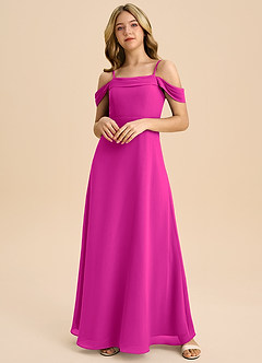 Azazie Anselie Junior Vestido de Fucsia de Gasa de Corte en A con Vestidos sin tirantes image3