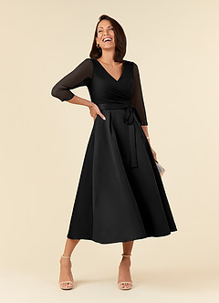 Azazie Maritza Kleider für die Brautmutter A-Linie Plissee Matte Satin Kleid Schwarz image1
