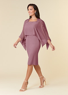 Azazie Maryam Final Sale Dusty Blue Sheath Lace Chiffon Dress image2