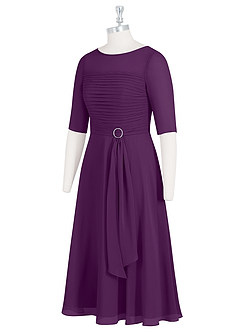 Azazie Naomi Mother of the Bride Dresses Grape A-Line Boatneck Pleated Chiffon Dress image9