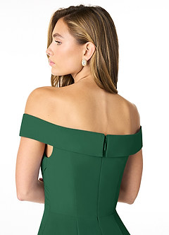 Azazie Lecia Bridesmaid Dresses Dark Green Empire Off-The-Shoulder Pleated Chiffon Convertible Dress image7