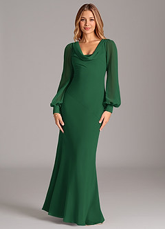 Azazie Rylina Bridesmaid Dresses Dark Green Mermaid Long Sleeve Chiffon Dress image5