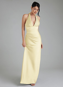 Azazie Torrance Robes de demoiselle d'honneur Robe Sirène en Satin extensible Corset Sorbet Citron image5