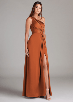 Azazie Brooke Jurken voor bruidsmeisjes Jurk van Stretch Satijn met A-Lijn One-Shoulder Kaneel image3