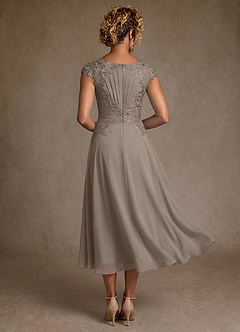 Azazie Crista 신부의 어머니 드레스 A라인 레이스 쉬폰 티 길이 드레스 image2