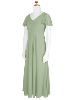 Azazie Peony Junior Dusty Sage A-Line Pleated Chiffon Dress image8