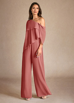 Azazie Halima Mother of the Bride Dresses Antique Rose Jumpsuit/Pantsuit Side Slit Chiffon Dress image2