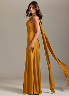 Azazie Kinsley Bridesmaid Dresses Butterscotch Mermaid Side Slit Stretch Satin Dress image4