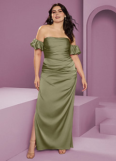 Barbie ♥ Azazie Bridesmaid Dresses Pistachio Sheath Off the Shoulder Stretch Satin Convertible Dress image10