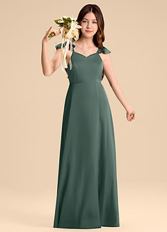 Azazie Everett Junior Sea Moss A-Line Bow Stretch Satin Dress image4