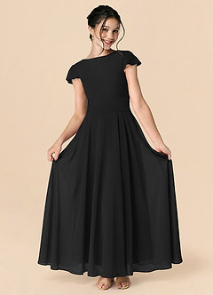 Azazie Payton Black A-Line Bow Chiffon Dress image3