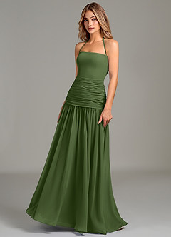 Azazie Vashti Brautjungfernkleider Eine Linie Chiffon Kleid Olivgrün image4
