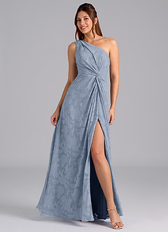 Azazie Brooke Abiti da Damigella Abito A-Line in Burnout Floreale Monospalla Blu Polveroso image1