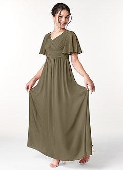 Azazie Temeka Junior Willow Green A-Line Pleated Chiffon Dress image3