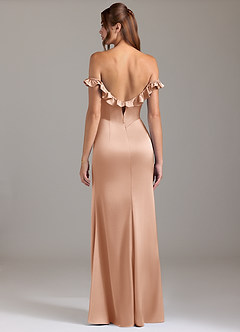 Azazie Callie 신부 들러리 드레스 A라인 셔링 스트레치 새틴 바닥 길이 드레스 image7