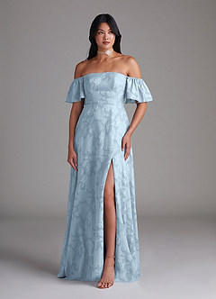 Azazie Sue Brautjungfernkleider Wandelbar A-Linie Schulterfrei Blumen-Burnout Kleid Himmelblau image5