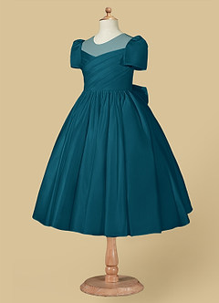 Azazie Anirra Flower Girl Dresses Ink Blue Ball-Gown Pleated Matte Satin Dress image7