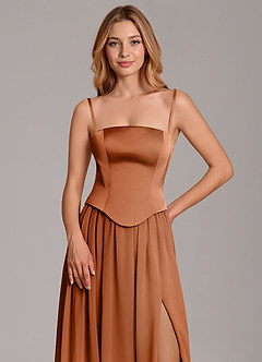 Azazie Cadence Bridesmaid Dresses Copper A-Line Corset Stretch Satin Convertible Dress image2