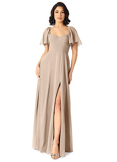 Azazie Chloe Bridesmaid Dresses Taupe A-Line Sweetheart Neckline Chiffon Dress image1