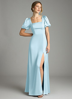 Azazie Fyona Bridesmaid Dresses Sky Blue A-Line Pleated Stretch Satin Dress image3