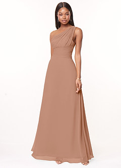 Azazie Ashley Bridesmaid Dresses Champagne Rose A-Line Ruched Chiffon Dress image1